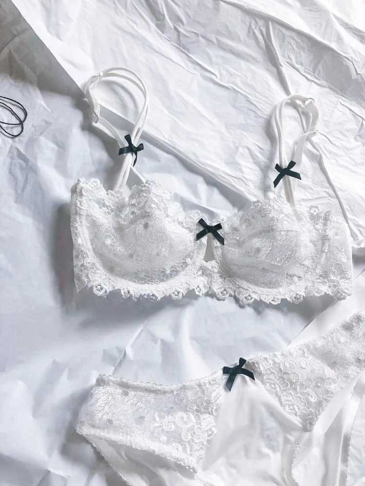 MOYISU Womens Lace Underwear Women Half Cup Push-up Big Chest Small Ultra-thin Breathable Pure Desire Larger Size Bra Set Z260402