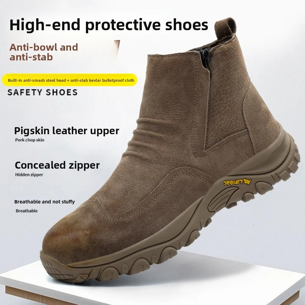 Breathable Leather One-Step Safety Shoes with Steel Toe Cap Impact Puncture Heatproof Spark-Resistant Welding Protection Durable 260402