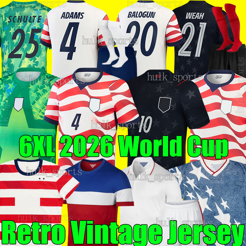 6XL USAs Retro Soccer Jerseys 2026 United States BALOGUN ADAMS PULISIC REYNA McKENZIE WEAN PEPI WRIGHT ARFSTEN MOORE LALAS 1994 1995 Classic Vintage football shirt