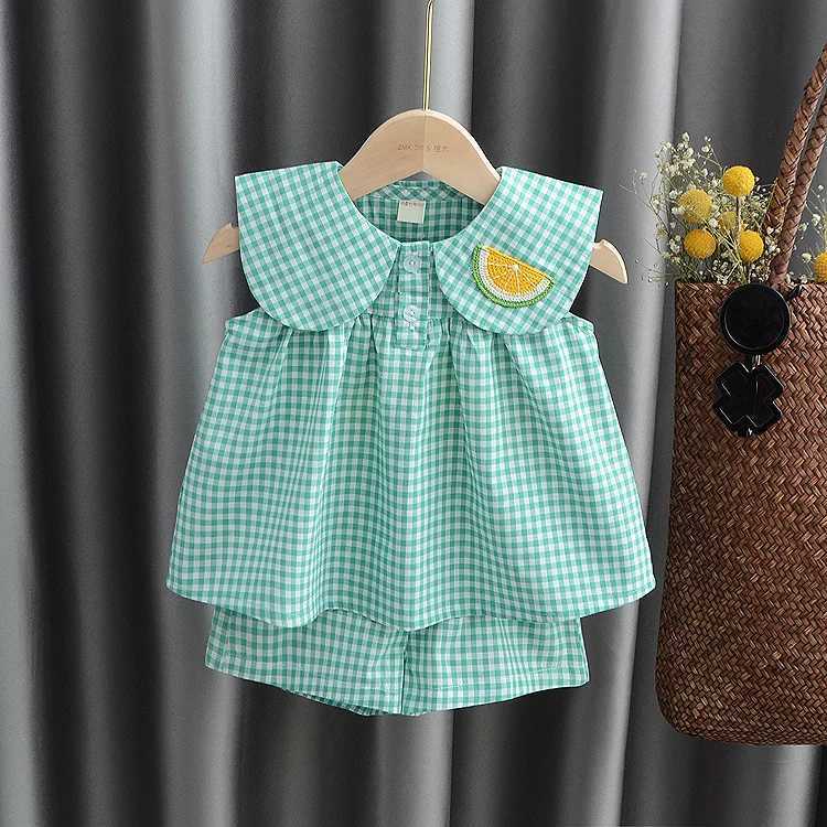 Summer Clothing Sets Baby Girl Cute Fruit Cotton Girls Plaid Sweet Princess 2pcs Suit Childrens Clothing Kids Vestidos H260402