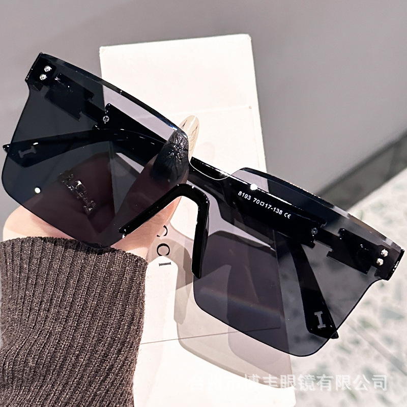 2026 High-end Fashion Large Frame Sunglasses With Integrated Bridge And Letter Design - Elegant And Shiny, Trendy Sunglasses. Designer Luxury Eyewear