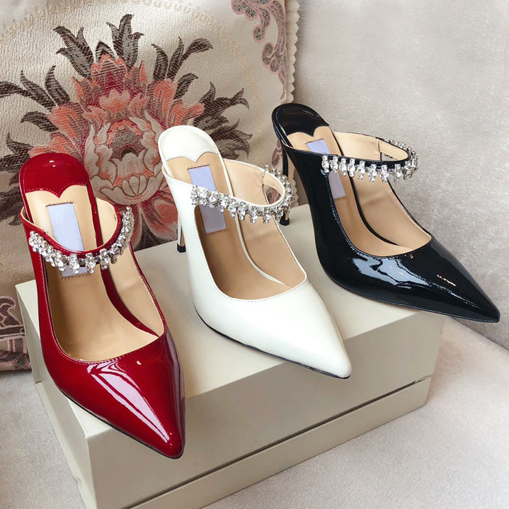 Designer sandals heel red heels designer luxury slingback designer sandals Sandals Crystal lamp stiletto Heel rhinestone 9.5cm high heeled sandal With box size 35-42