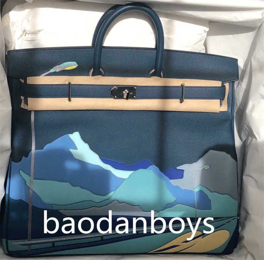 Bag 50cm Family 50cm Togo leather Large Bag Capacity 50 Fitness Luggage Silver buckle