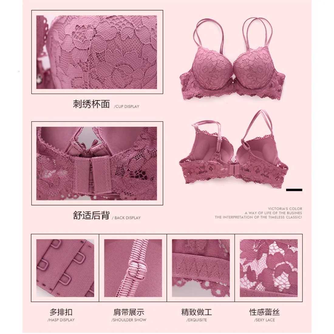 Embroidery Underwear Set Lace Blue Brassiere A B C Cup Thick Cotton Women Push Up Bra and Panties Set Brand Lingerie Deep V Z260402