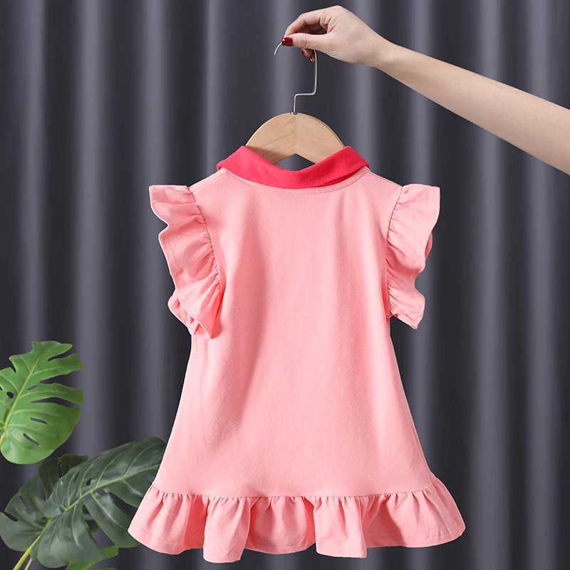 Summer New Childrens Clothing Fashion Simple Strawberry Lapel Flying Sleeve Dress Korean Version Girls Casual Dresse H260402