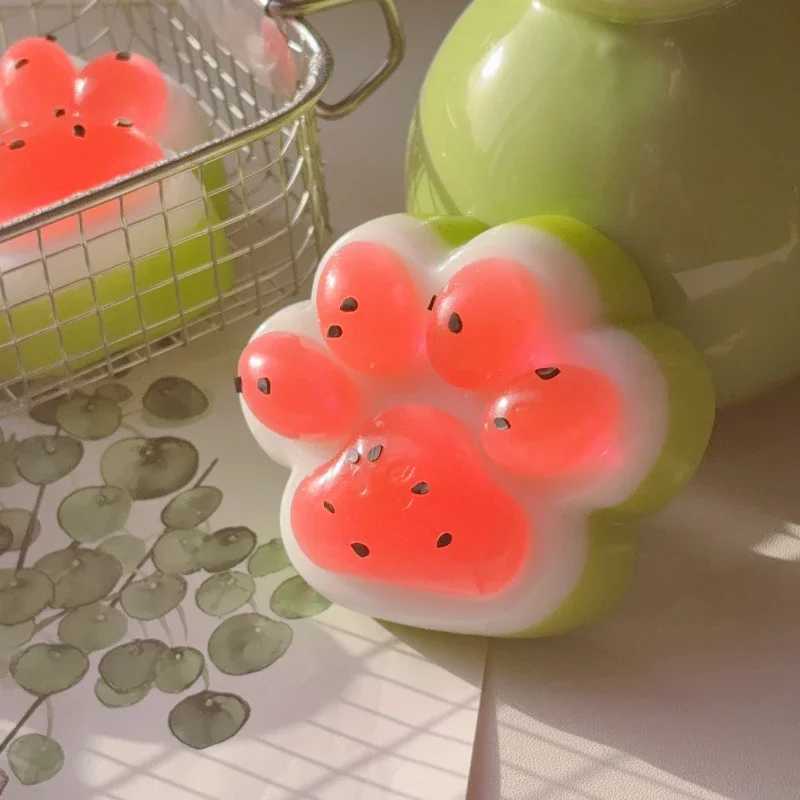 Cute Summer Limited Watermelon Cats Paw Antistress Foot Squishy ToyFidget Toy Mochi Squishy Stress Reliever Squeeze Toys H260402