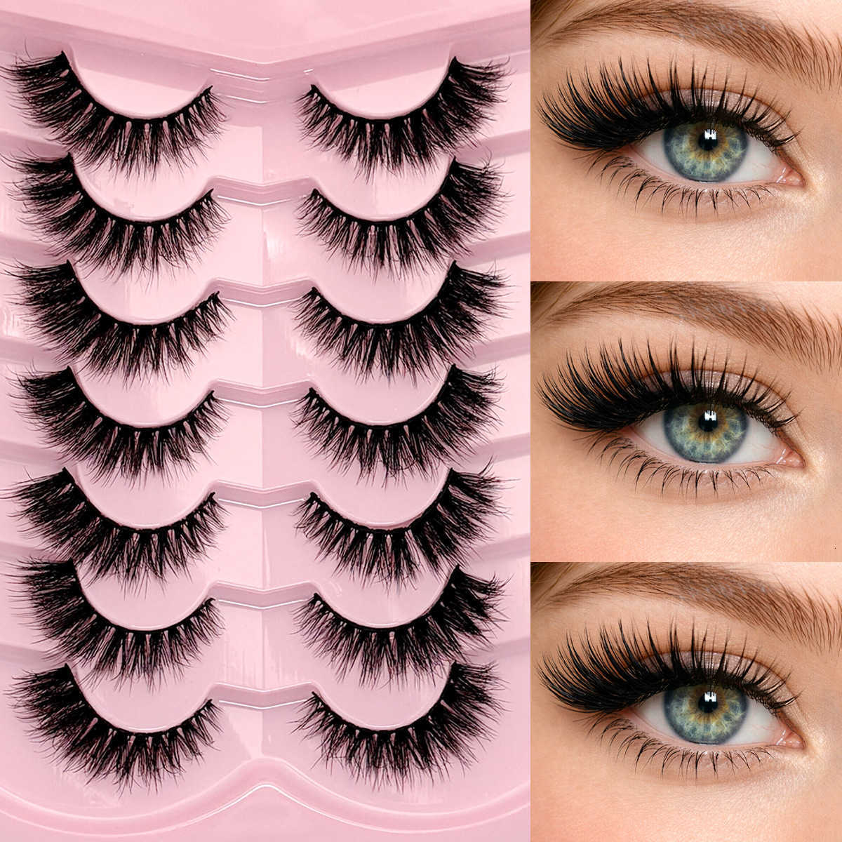 3D Mink Lashes Cat Eyelashes Fluffy Wispy Volume Lashes Natural Feathery Effect Lightweight Flexible Band Fake LashesT251223