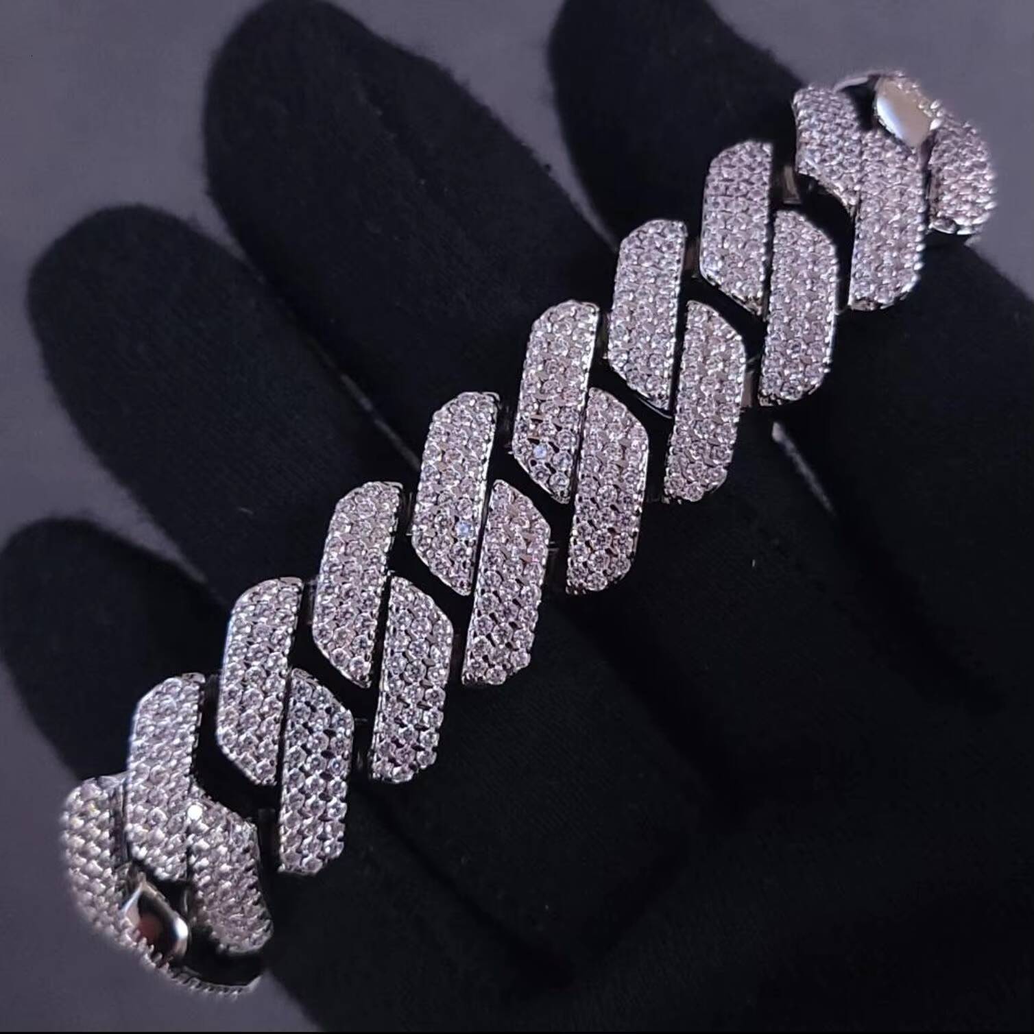 IGI Certified Rose Gold Plated Hip Hop Cuban Chain Link Bracelet Brilliant Cut VVS Moissanite Iced Gift Party Men