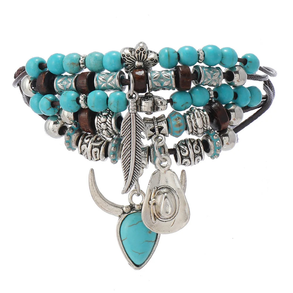 Western Country Hat Animal Head Leaf Feather Women Charm Bracelets Women Leather Bracelets Men Bangle Wholesale Jewelry Gift 260318BJ - view 4