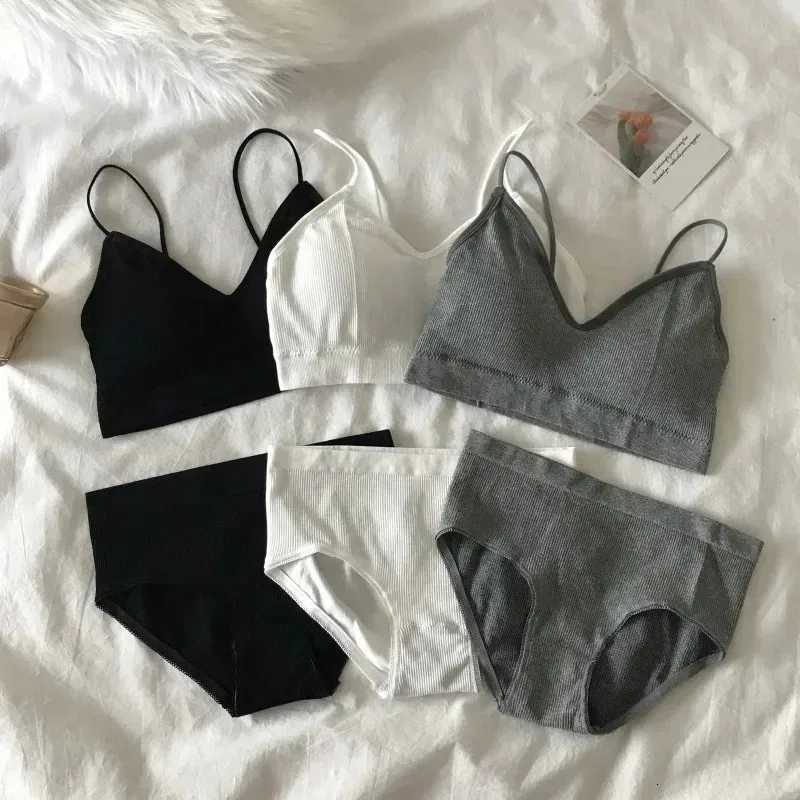 Womens Sports Bra Set Underwear Bra Korean Style Push Up No Steel Ring Bra Tube Top High Elastic Panty Set Z260402