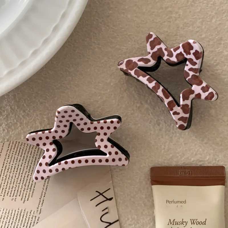 NEW Keluli Pink Coffee Series Star Acrylic Hair Claw Sweet Polka Dot Claw Clip Crab Hair Clip for Women Girls Hair Accessories H260402