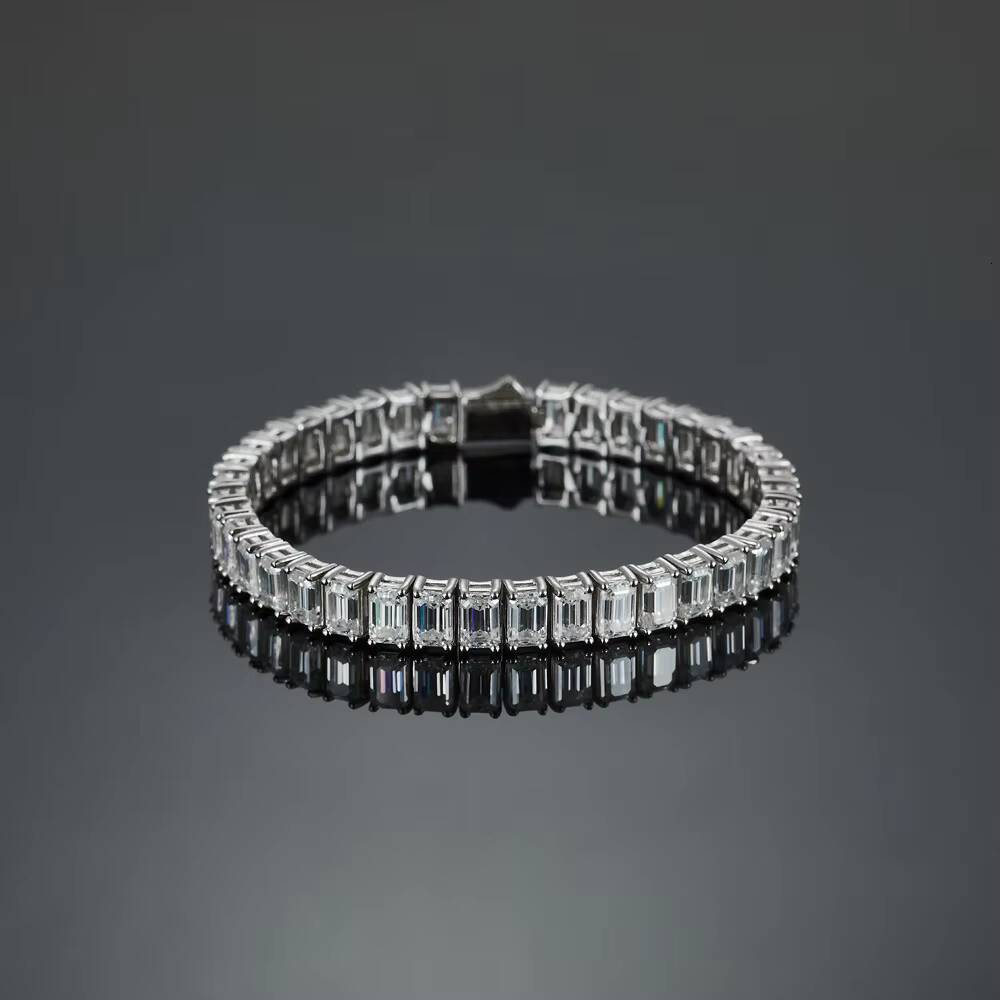 S925 Sterling Silver Bracelet with Emerald and Moissanite Set - Luxury Hip Hop Trendy Tennis Chain - Custom Factory