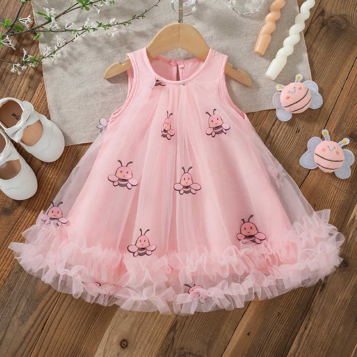 9 Months - 4 Years Summer New Arrival Cute Cartoon Bee Print Baby Girl Dress Fairy Princess Dress Birthday Party Clothes Gift H260402