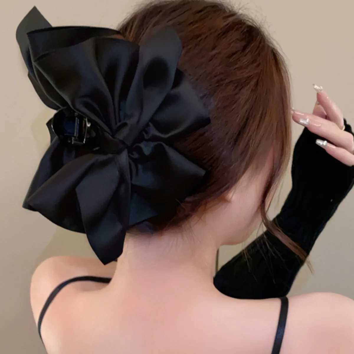 Solid black and white big bow hair clip for women elegant ponytail clip fashion girl Hair Clamp hair accessories H260402
