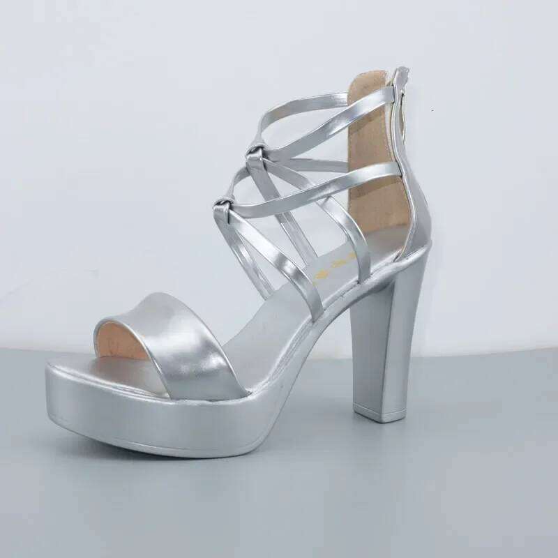 Big Size 32-43 Block Heel Platform Women Wedding Shoes 2025 Summer High Heels Gladiator Patent Leather Sandals