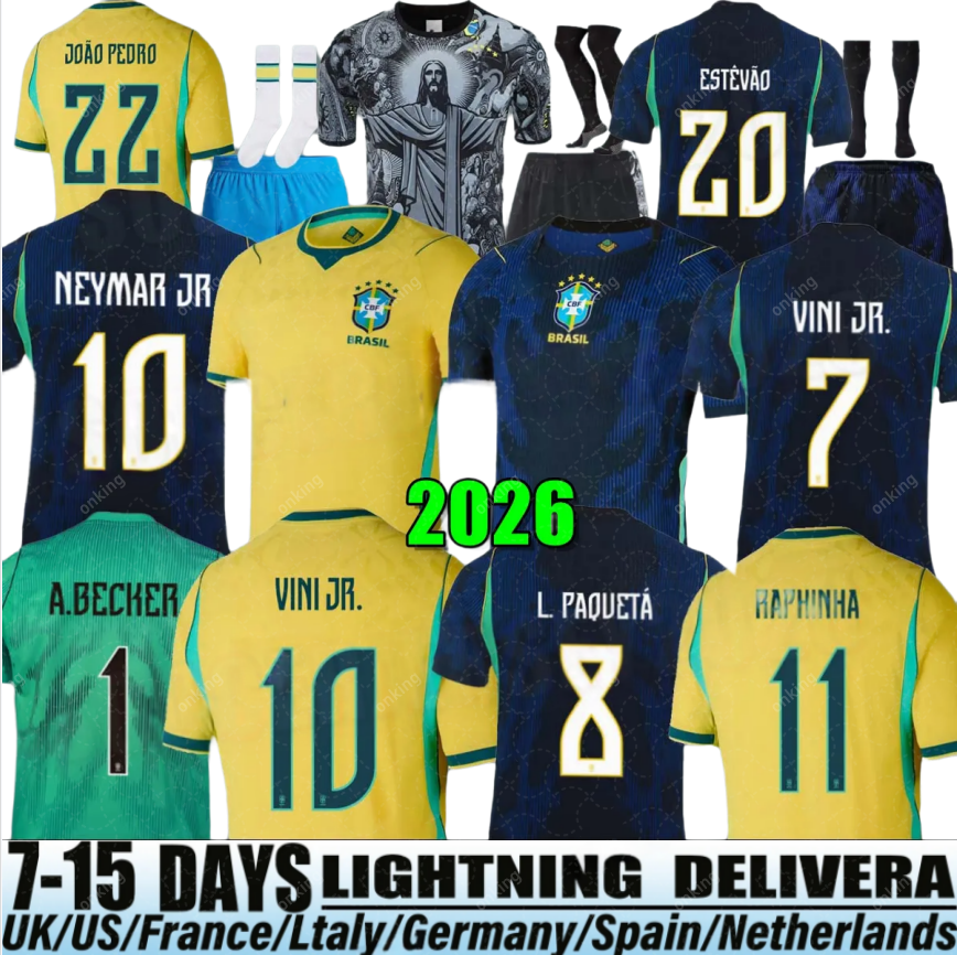 2025 2026 Brazil soccer jerseys MARCELO PAQUETA RAPHINHA NEYMAR JR COUTINHO FIRMINO JESUS VINI JR 26 27 brasil kids kit Men women 2004 2014 home Sports football VINI JR