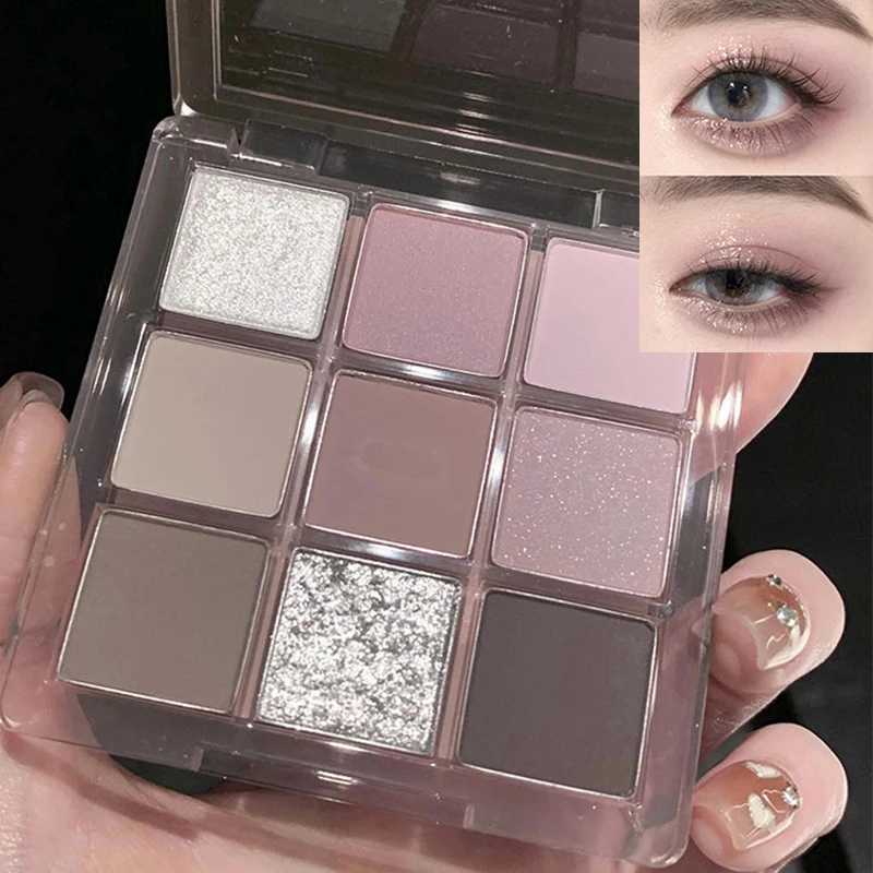 9 Color Dark Punk Smoky Eyeshadow Palette Grey Pink Pearl Matte Eye Shadow Brightening Lying Silkworm Shimmer Earth Color Makeup H260402