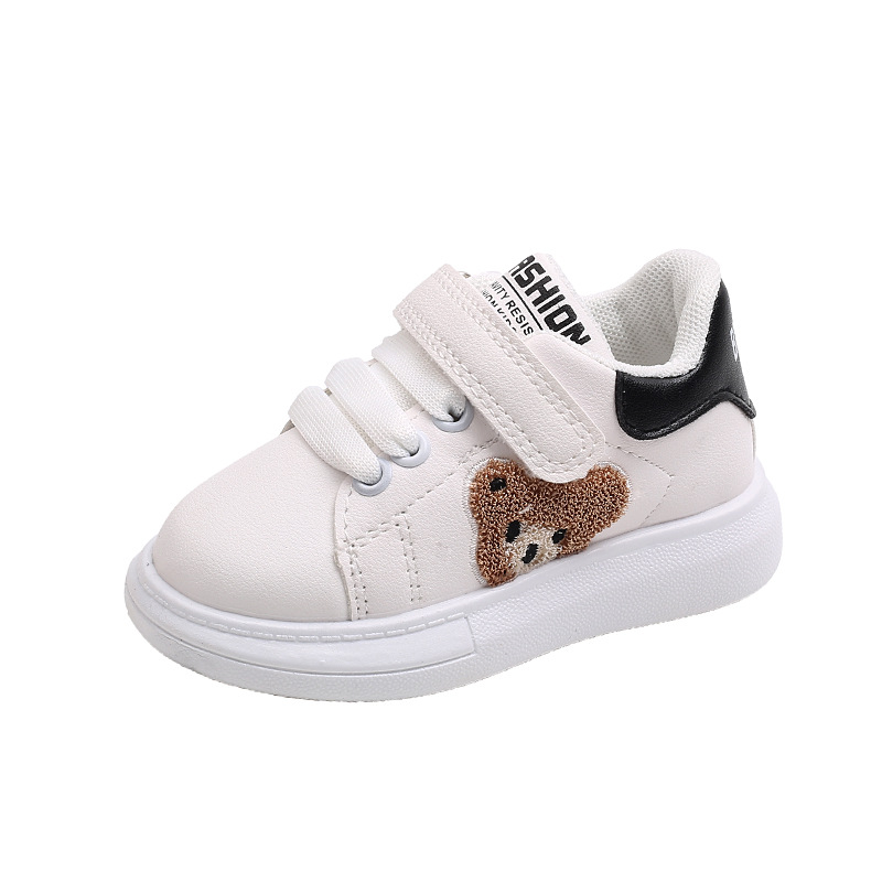 Toddler Cute Cartoon Bear Shoes Kids Non Slip White Casual Sneakers Loop Board Classic White Sneaker for Versatile Style Daily Wear Free Shipping size