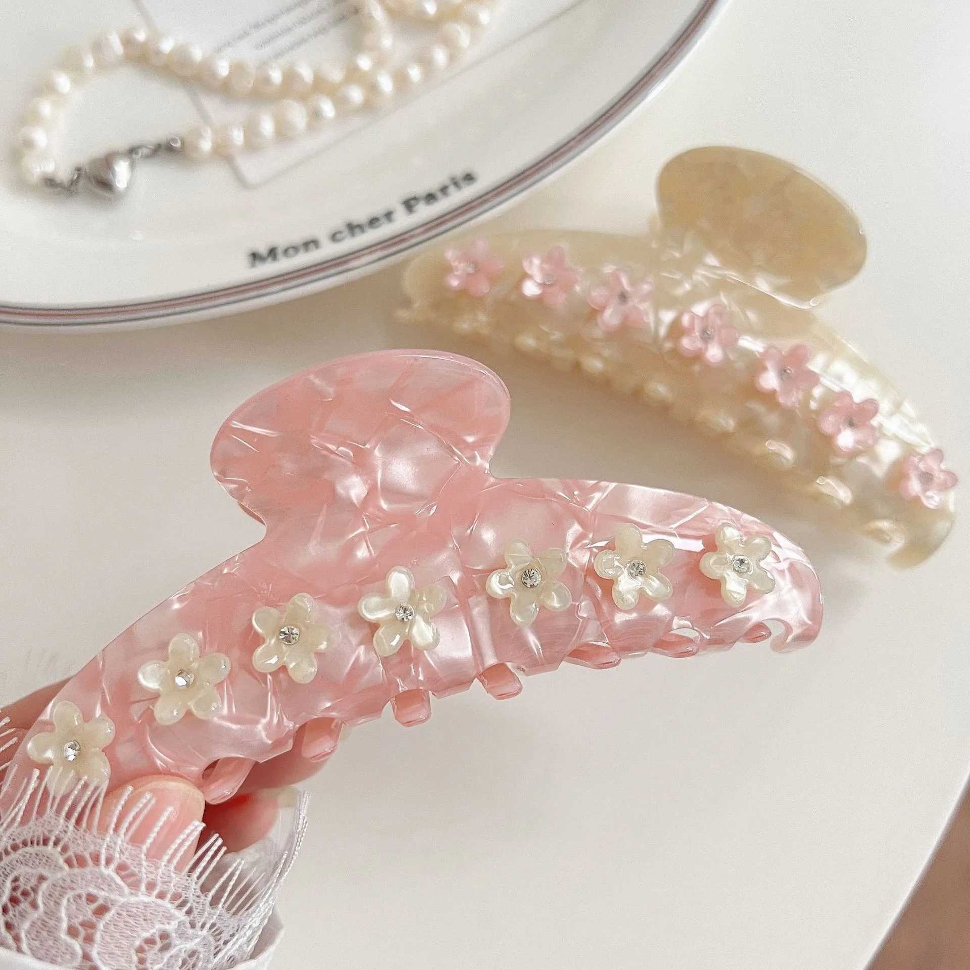 New Rhinestone Flower Hair Claw Acetate Sweet Large Claw Clips Korean INS Trendy Crab Hair Clip for Women Girls Hair Accessories H260402