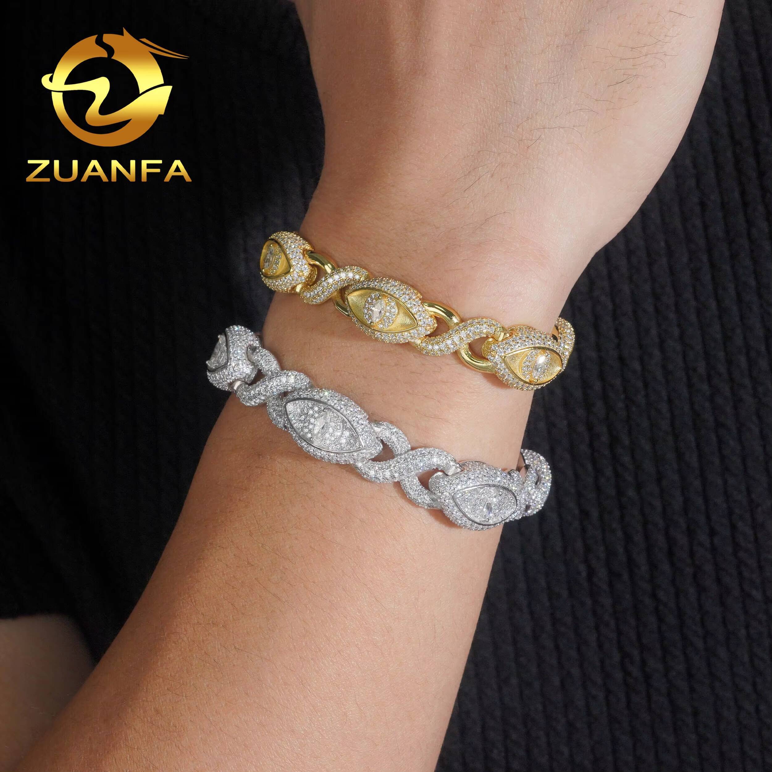 Pass Diamond Tester Hip Hop Style 925 Silver Moissanite Iced Out Marquise Eye Cuban Link Infinity Bracelet