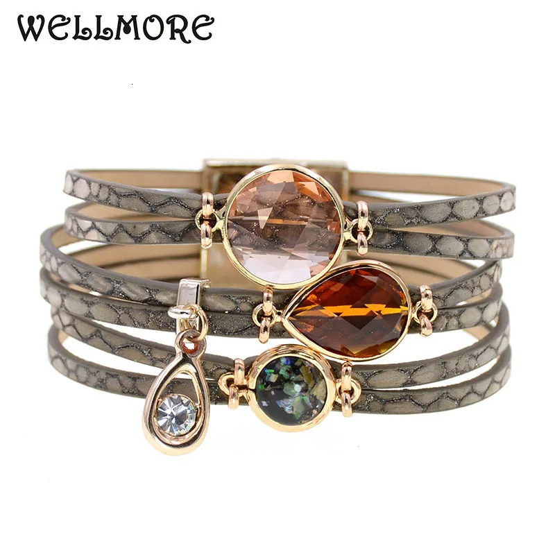WELLMORE women bracelet glass leather bracelets bohemia charm bracelets for women fashion jewelry wholesale drop 260318BJ