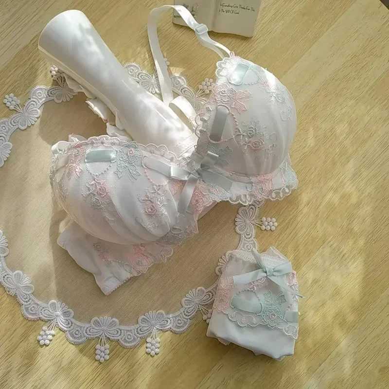 Japanese Embroidered Ribbon Underwear Cute Girlfriend Girls Gather Comfortable Bra Set Z260402