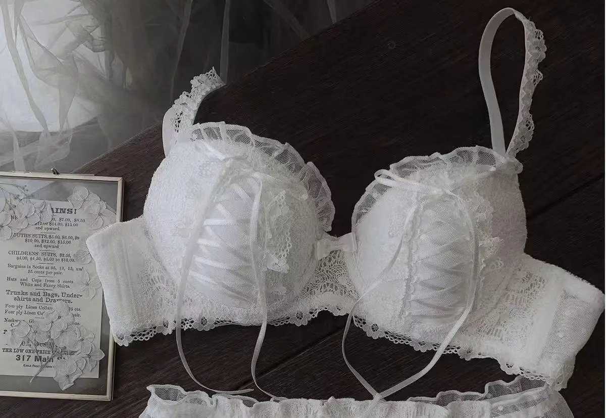 Lolita Prom Solid Color Sweet Bra Lace Bra Adjustable Gathering Anti-Expansion Bra Sweet Temperament Court Bra Z260402