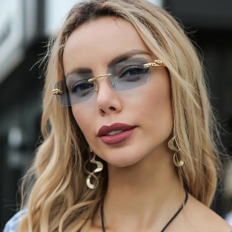 CB Square Rimless Sunglasses Women Men Cut Edge Golden Leopard Small Frame Sun Glasses Designer Retro Shade Eyewear Y2K UV400 oculos