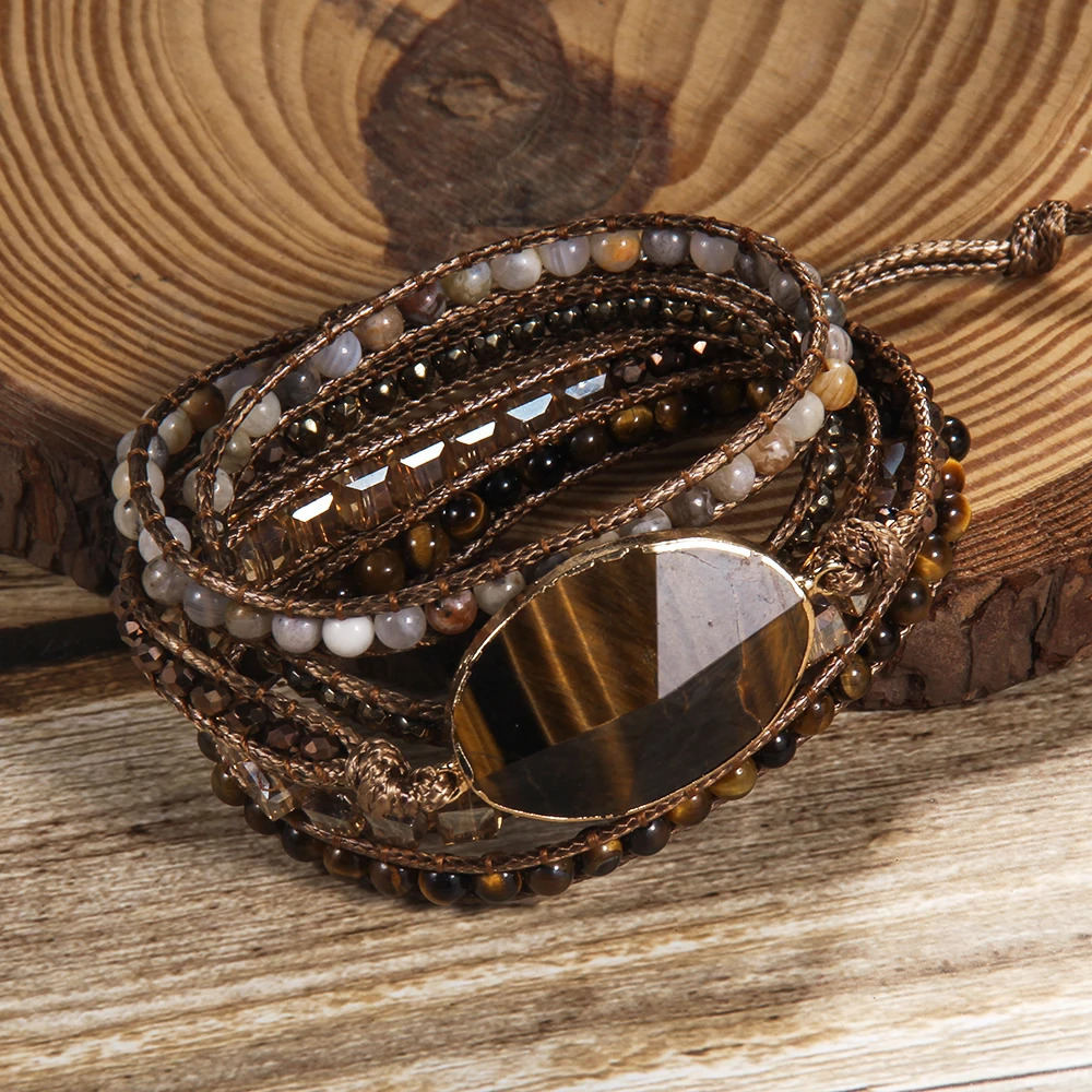 Fashion Women Beaded Jewelry Handmade Mixed Natural Stones/Crystal and Stone Charm 5 Strands Wrap Bracelets 260318BJ - view 7