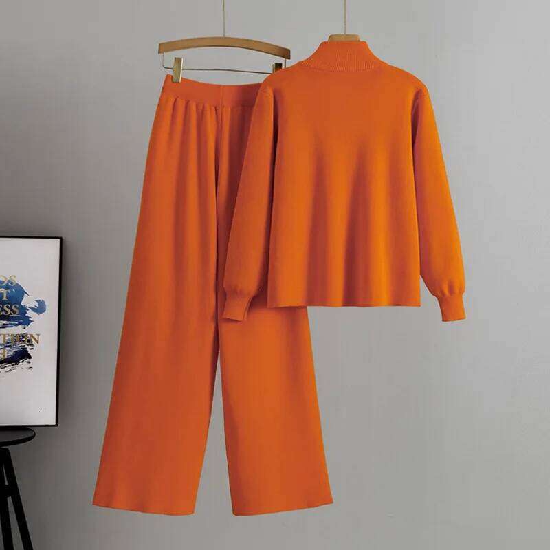 Women 2 Piece Set Knit Sweater Jacket Cardigan Wide Leg Pant Casual Knitted Outfits Tracksuit Suit Autumn Winter Knitwear