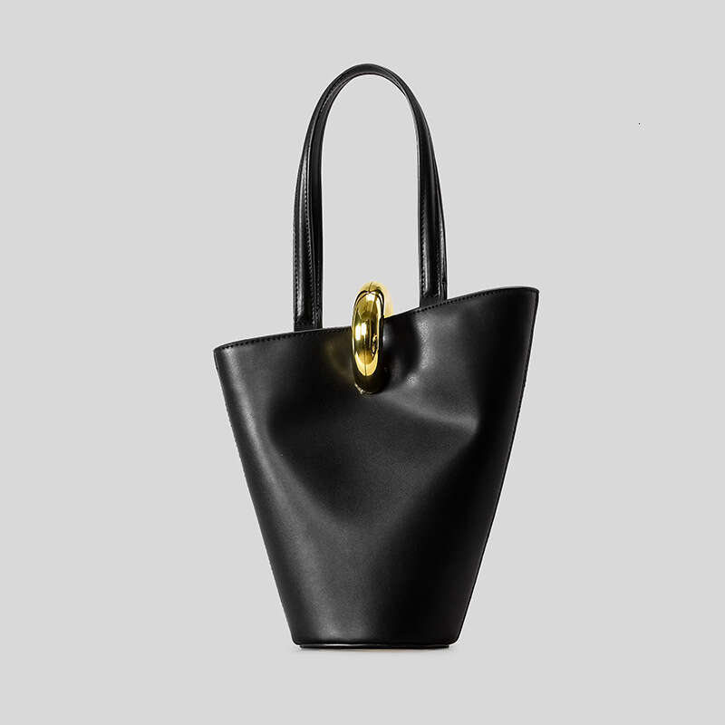 Unique Design Asymmetrical Bucket New Model Basket Bag With Light Luxury Gold Buckle Shoulder Crossbody And Handbag