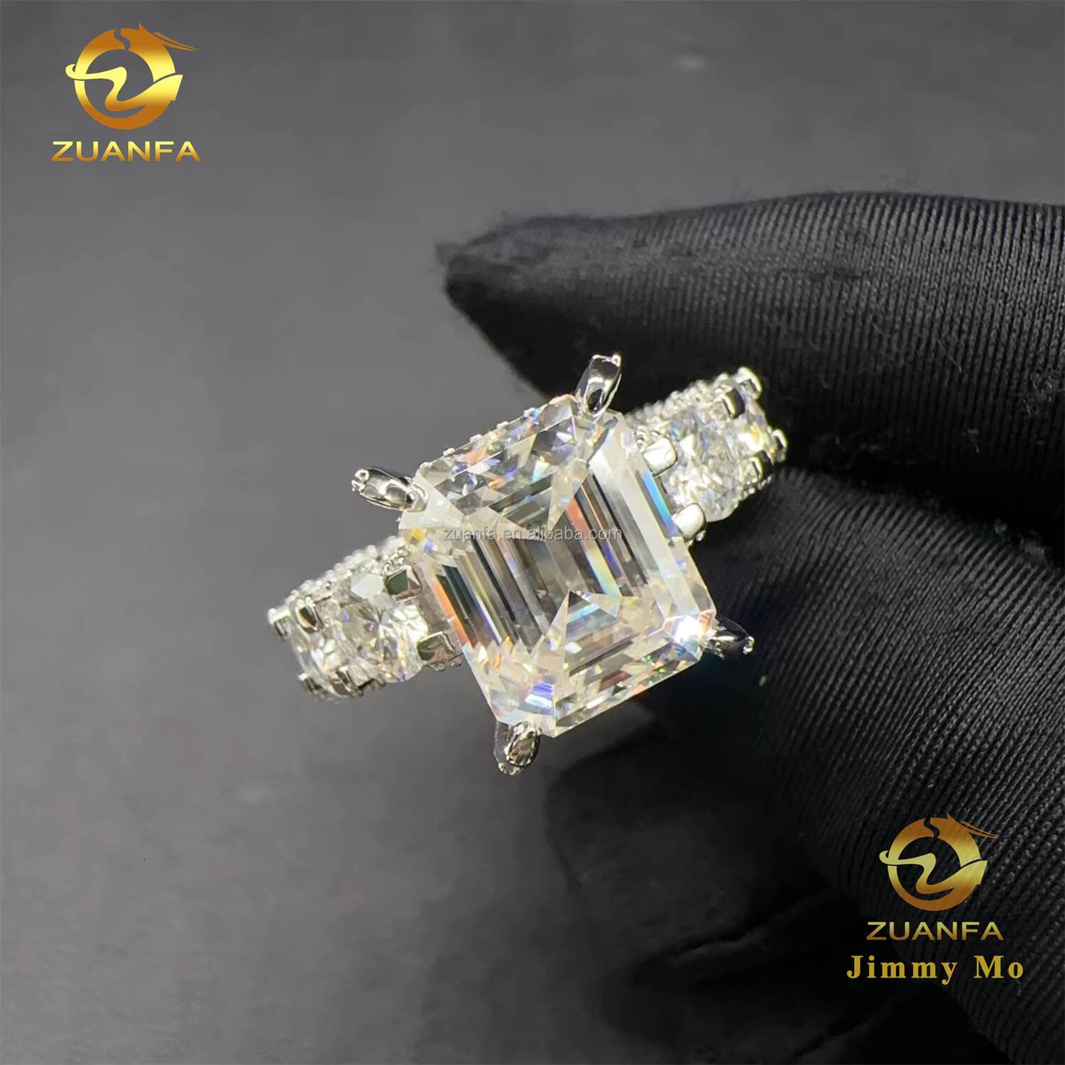 Unique Luxury 925 Solid Silver Bridal Women Jewelry VVS1 5Ct Big Size VVS1 Emerald Moissanite Eternity Engagement Band Ring