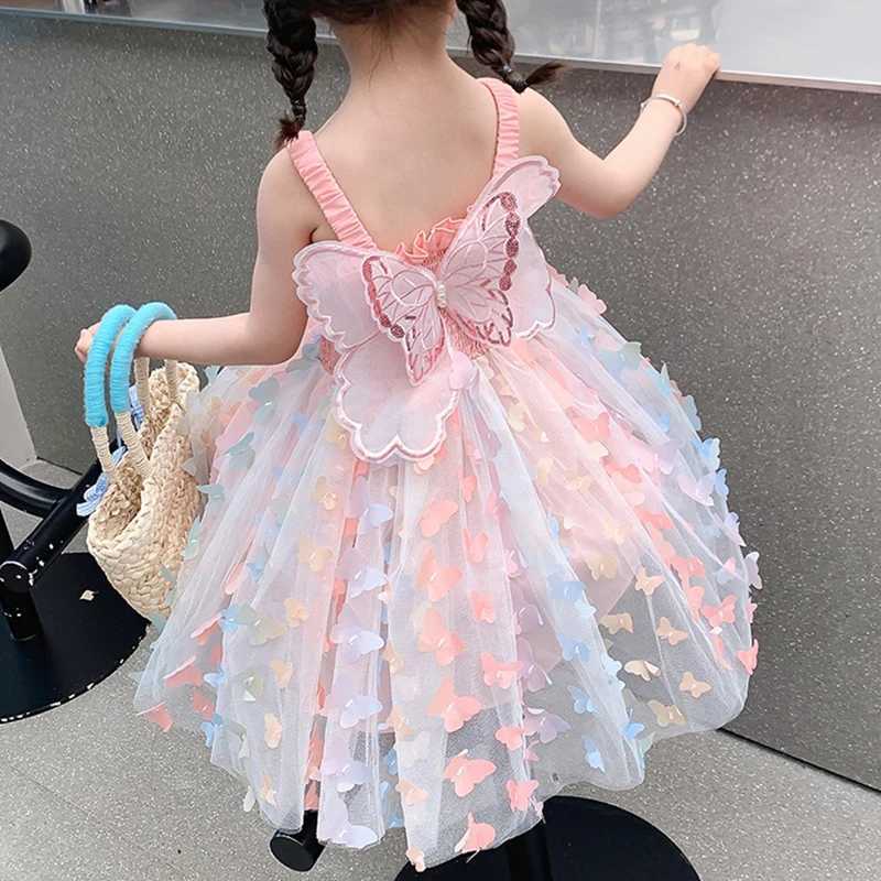 Baby Girls Princess Dress Clothes Backless Bow Wings Cute Gown Toddler Kids Birthday Party Elegant Butterfly Mesh Dress for Girl H260402