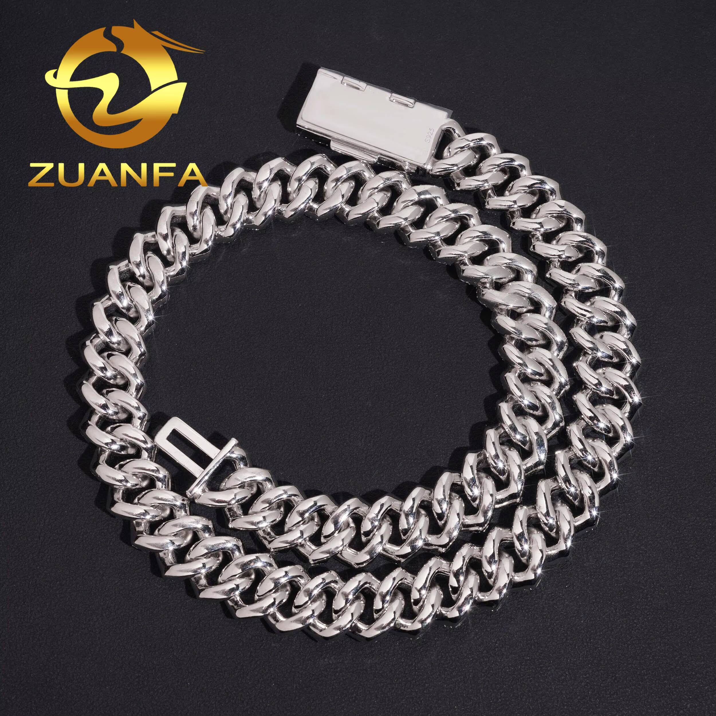 16mm Moissanite Chain Cuban Links Pass Diamond Tester 925 Silver Cuban Link Chain Necklace Rose Gold Plated
