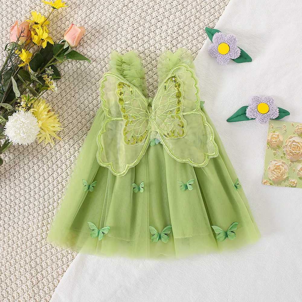 Summer ChildrenS Clothing Girls Baby Dress Girls Cartoon Embroidery Butterfly Wings Cute Suspender Mesh Princess Dress H260402