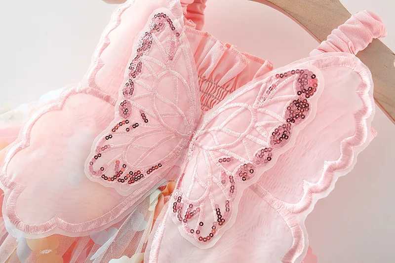 2025 Summer childrens dress casual suspender butterfly girl princess dress cute wings fluffy baby dress childrens clothing H260402
