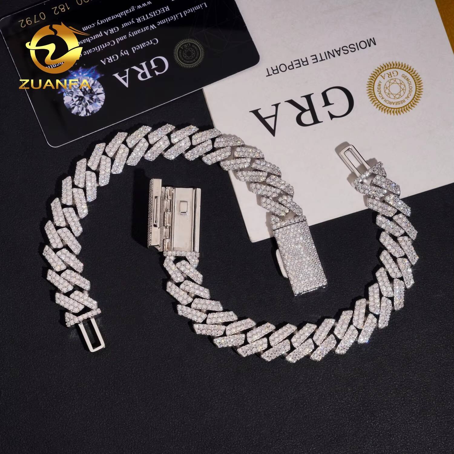 Top Quality Hip Hop GRA Certificate Iced Out 14mm 925 Silver Moissanite Diamond Cuban Link Bracelet