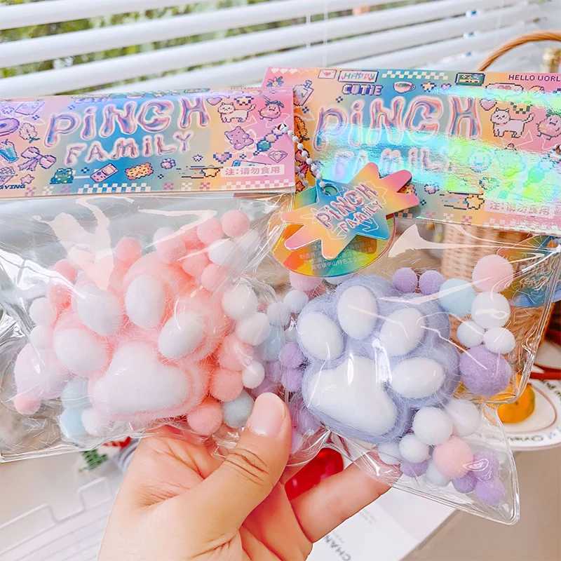 Handmade Flocking Cats Paw Stress Relief Squishy Toy Mochi Slow Rebound New Fidget Toy Birthday Party Gift H260402