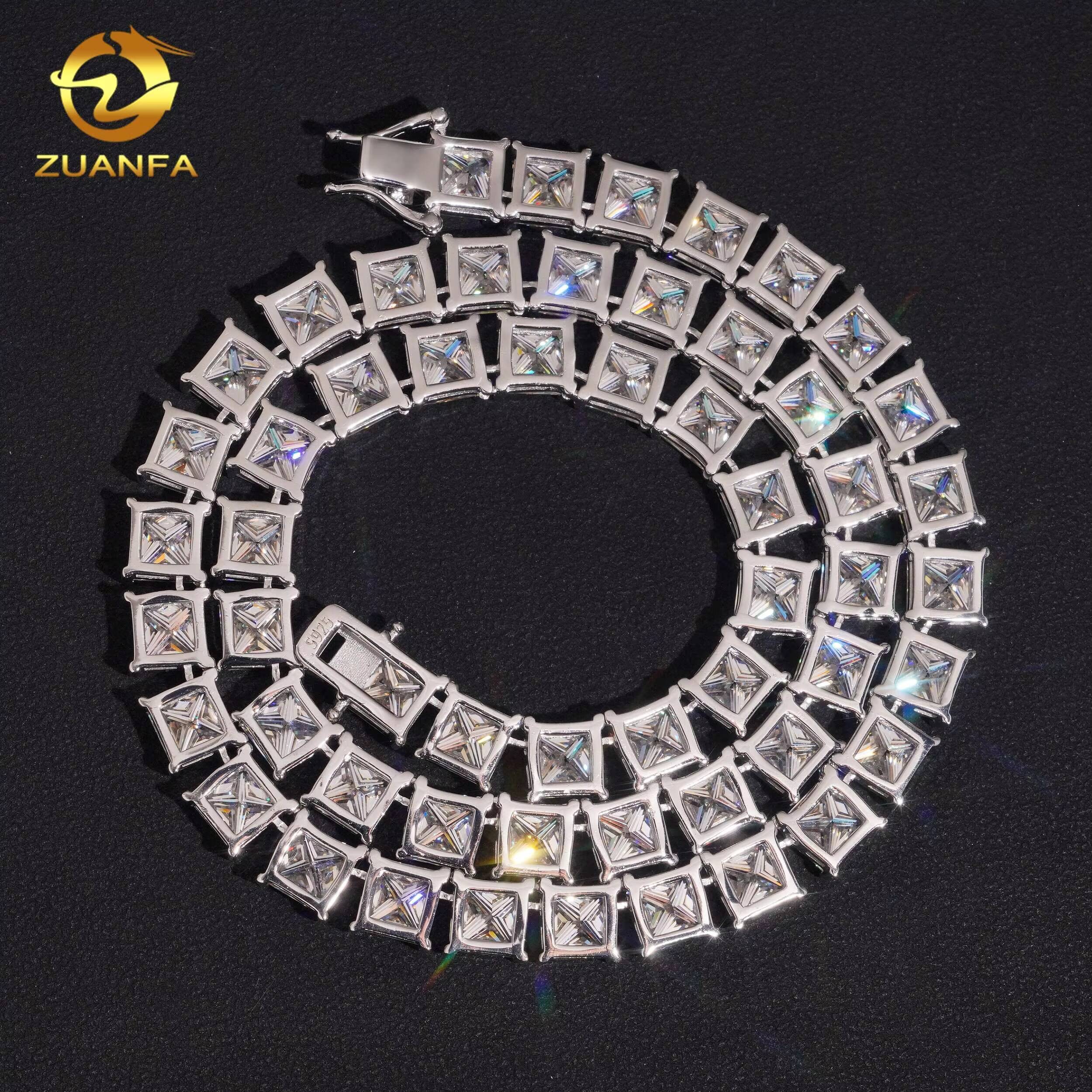 New Princess Cut 6565 mm Hip Hop Jewelry 925 Silver Moissanite Diamond Tennis Chain Iced Out Moissanite Necklace