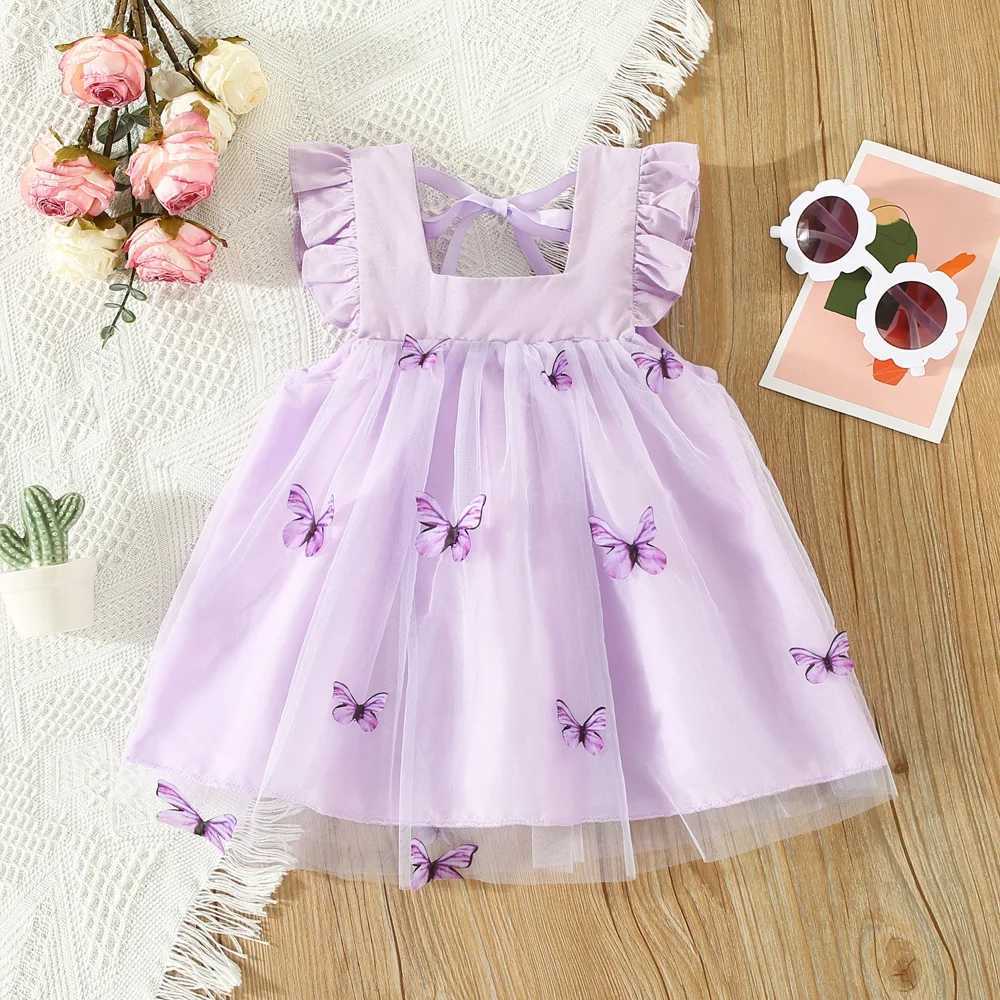 Summer Baby Girl Dress Girls Green Butterfly Mesh Princess Dress Children Birthday Party Clothing H260402