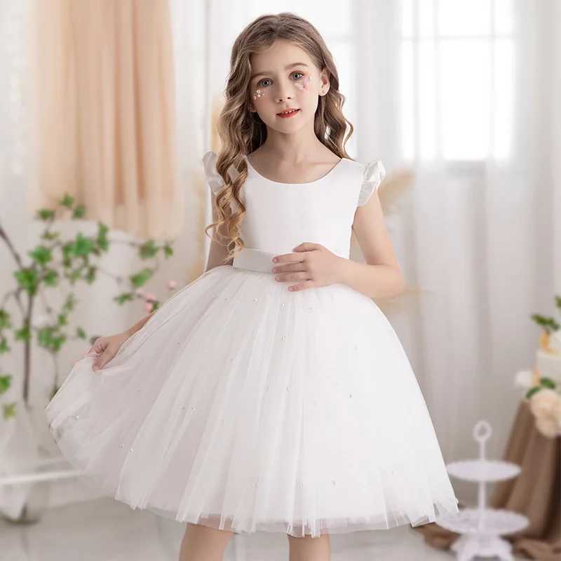 New Girls Puffy Dress Summer Tulle Fashion Little Princess Dress Piano Performance Costume Host Costume 2-10 Years Kids Clothes H260402