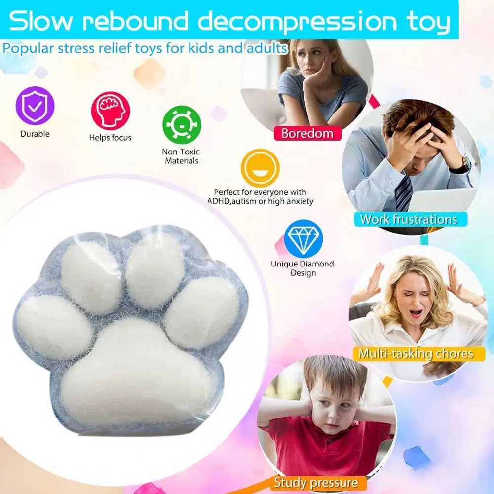 Cat Paw Fidget Toy Colorful Cat Paw Squeeze Toy for Stress Relief Anxiety Soft Tpr Fidget Toy for Kids Teens Adults Portable Pet H260402