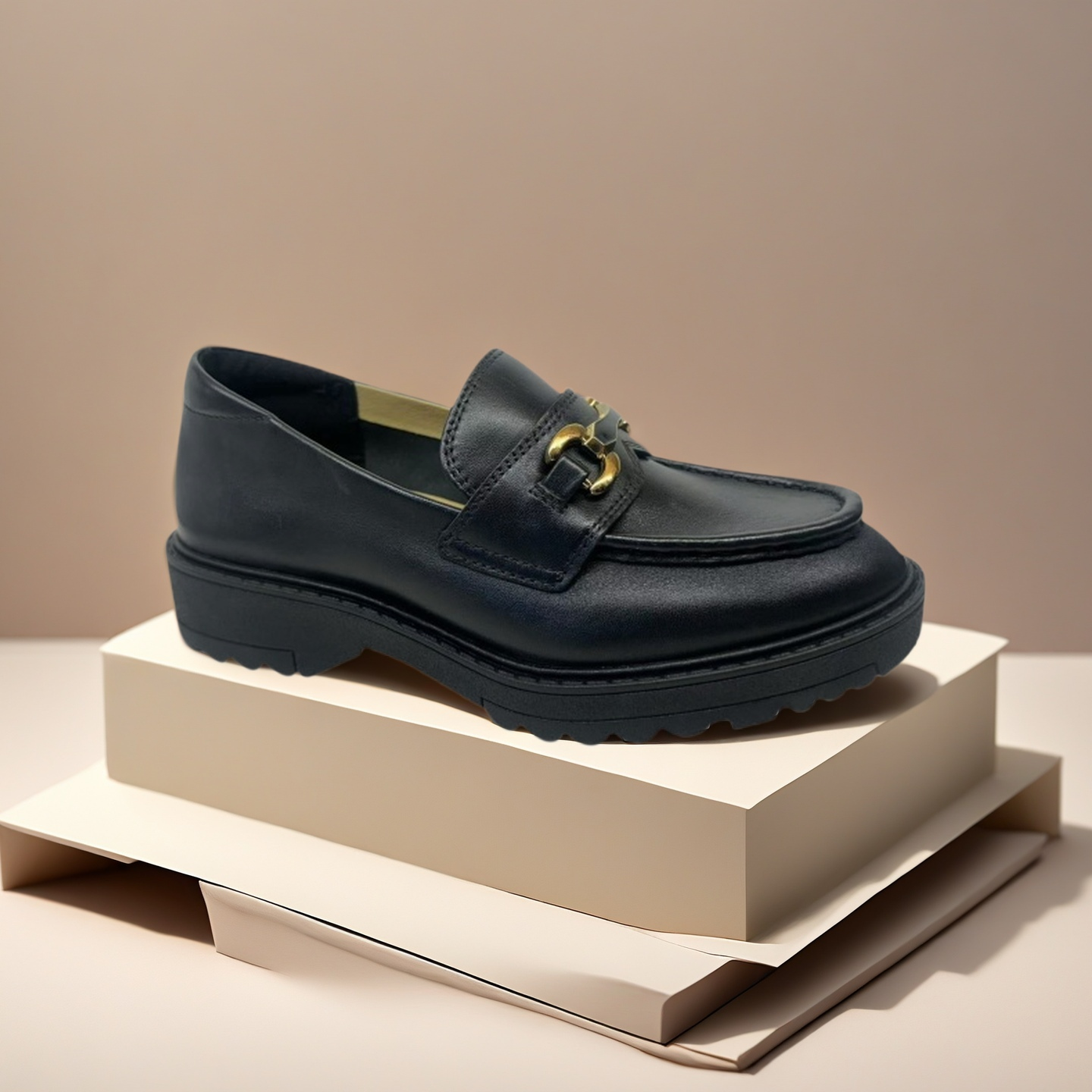 Fashion Gifts Timeless Elegance Premium Black Leather Male Loafers With Distinctive Gold Fastenings Okimoz - view 1