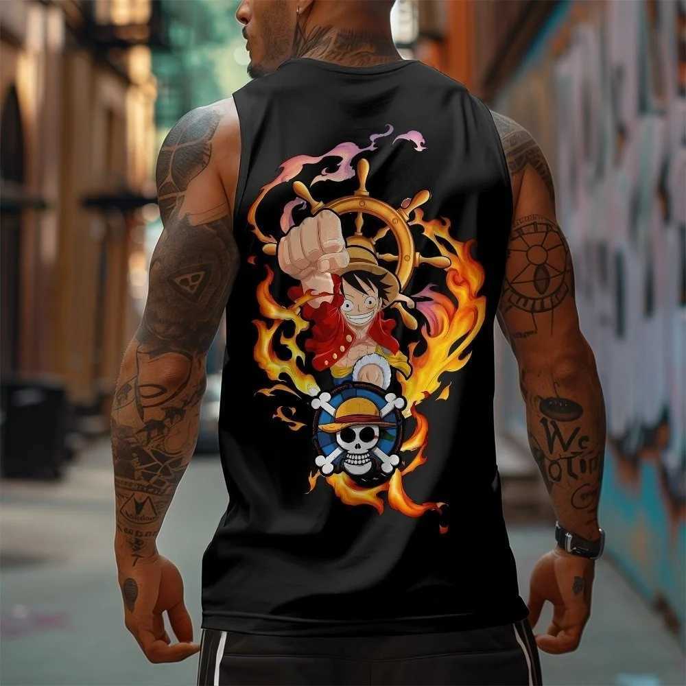 One Piece Men Vest Tank Top Monkey D Luffy Summer Japanese Anime Spring and Autumn Sports Fitness Casual Fashion Sleeveless Top C260402
