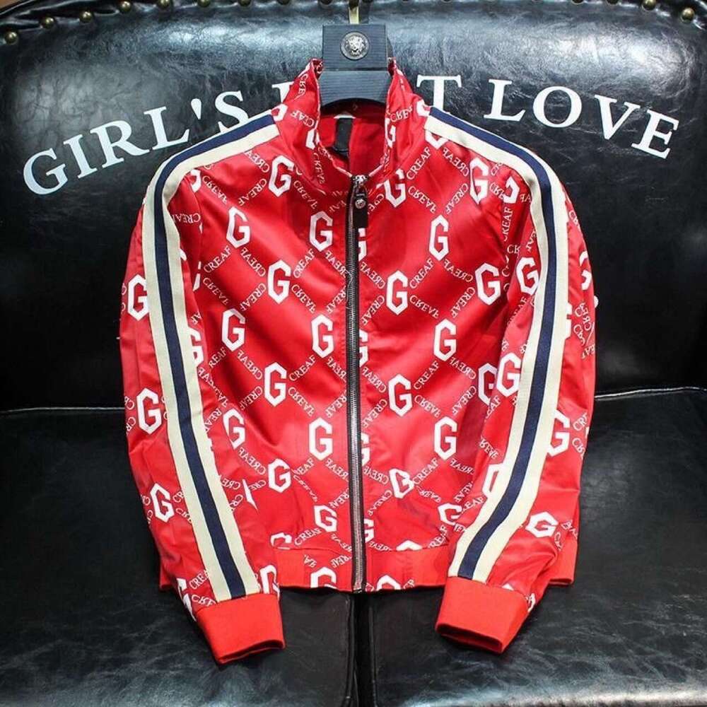 Spring And Autumn New Trendy Men's Fashion Slim Fit Jacquard Jacket Large Size Casual Stand-Up Collar Coat For Young Men Breathable Daily Streetw
