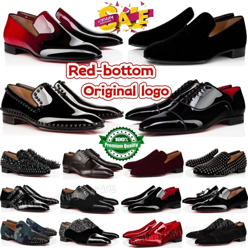 Top Quality Men Red Bottoms Shoes Luxury Rivets Leather Sneakers Dress Shoes Loafers Mens Thick Bottom Formal Business Suede Office Wedding Shoes With Box