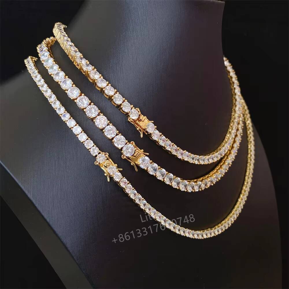 Wholesale 14k 18k Gold Filled Chain Gold Plated Jewelry Moissanite 925 Sterling Silver Necklace 4mm Diamond Tennis Chain