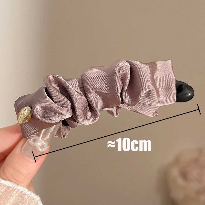 Korean Elegant Solid Fold Satin Banana Hair Clip For Women Girls Sweet Hair Ornament Hairpin Barrette Fashion Hair Accessories H260402