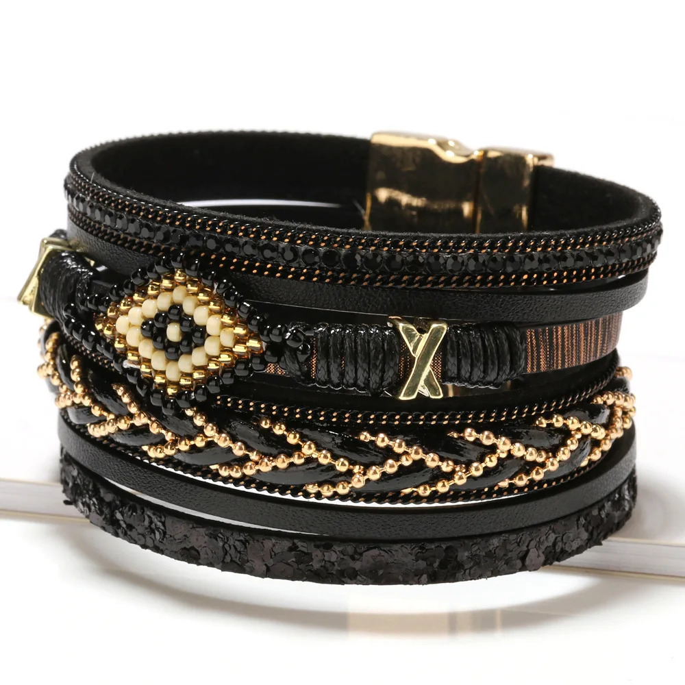 Bohemian wind cross-border jewelry Europe Fashion eyes rice beads hand-woven leather bracelet female simple jewelry 260318BJ - view 3