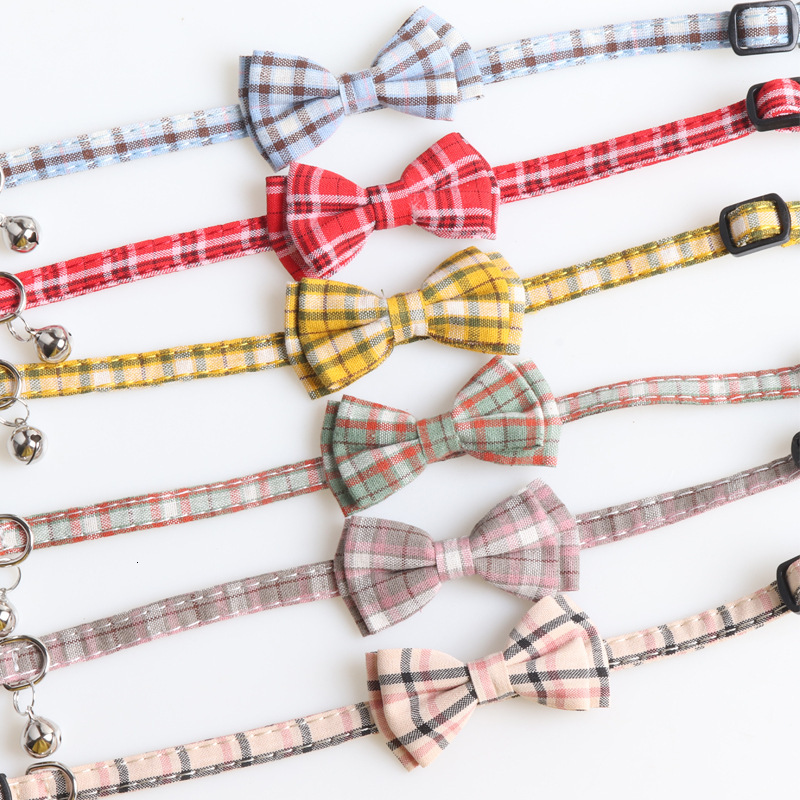Pet Collar New British Plaid Pattern Detachable Bowknot With Bell Comfortable Collar For Cats Kittens